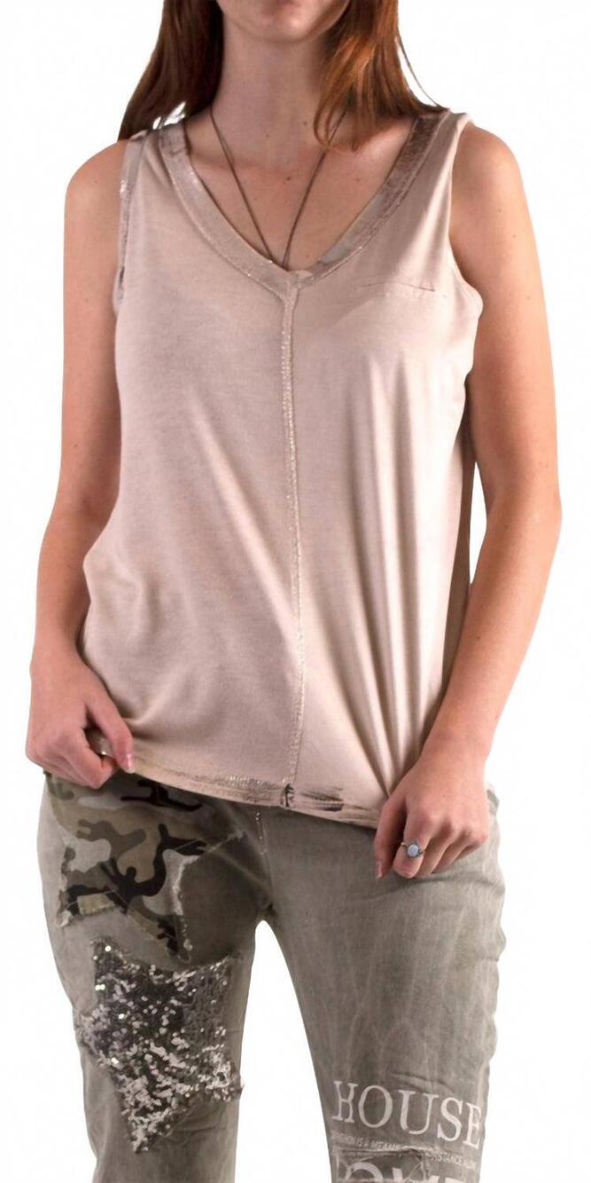 NEW GIGI MODA ferno v-neck two tone tank in beige